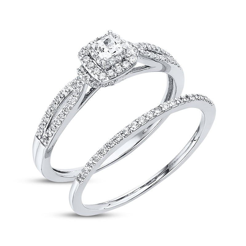 Main Image 2 of Previously Owned Diamond Bridal Set 1/2 ct tw Princess & Round-cut 14K White Gold