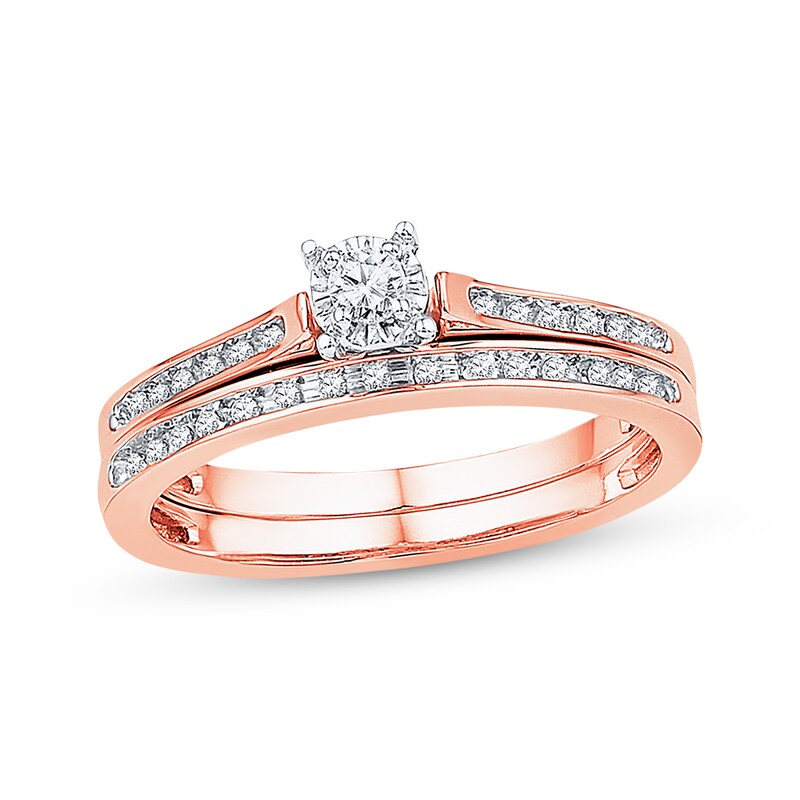 Main Image 1 of Previously Owned Diamond Bridal Set 1/8 ct tw Round-cut 10K Rose Gold