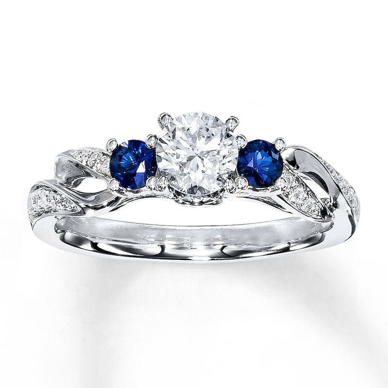 Main Image 1 of Previously Owned Diamond/Sapphire Ring 1/2 ct tw Round-cut 14K White Gold