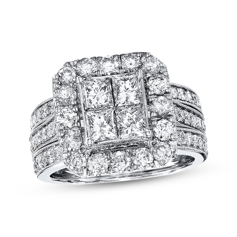 Main Image 1 of Previously Owned Diamond Bridal Set 3 ct tw Princess & Round-cut 14K White Gold