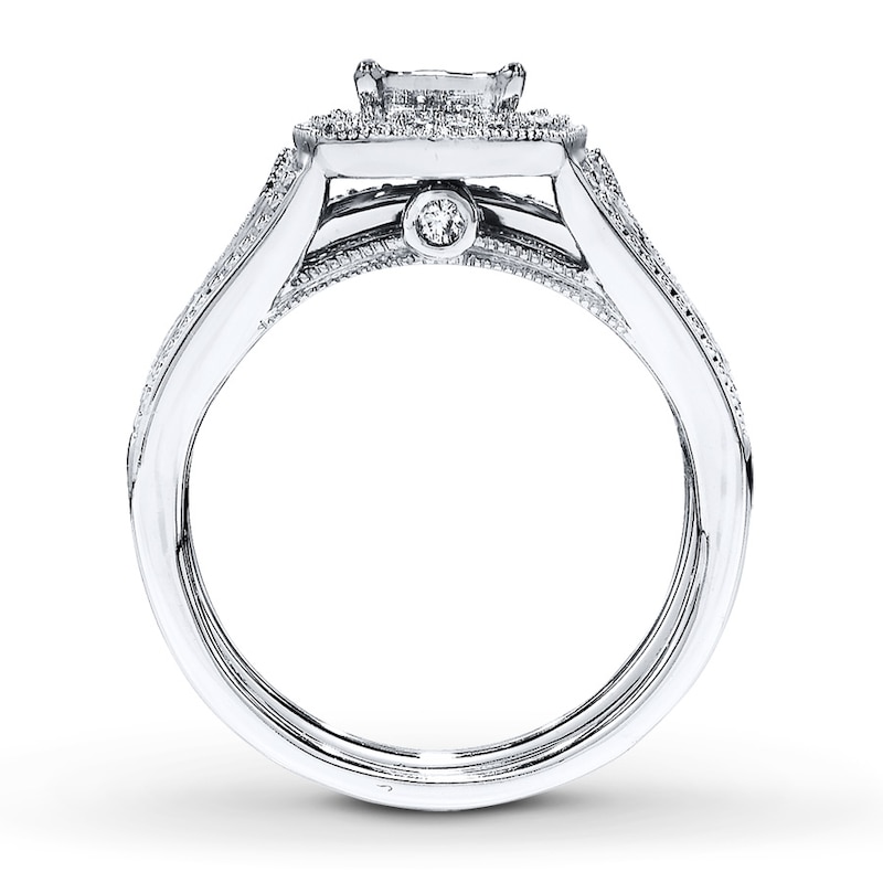 Main Image 2 of Previously Owned Diamond Bridal Set 3/8 ct tw Princess/Round-cut 14K White Gold