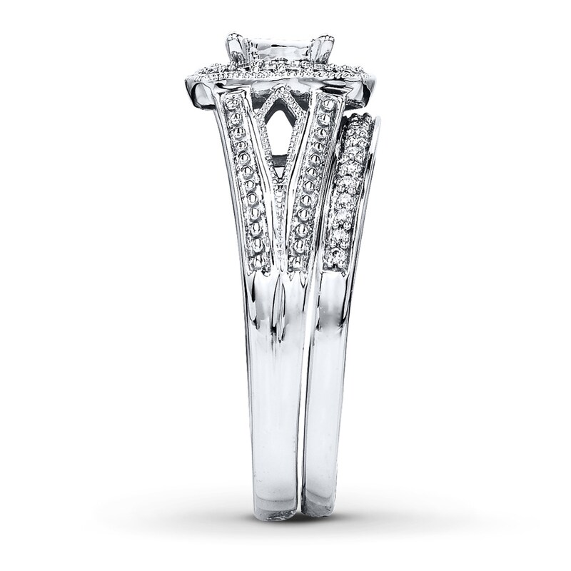 Main Image 3 of Previously Owned Diamond Bridal Set 3/8 ct tw Princess/Round-cut 14K White Gold