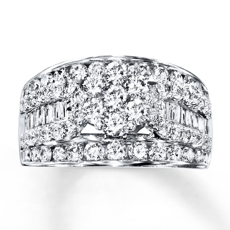 Main Image 1 of Previously Owned Diamond Engagement Ring 2 ct tw Round/Baguette 14K White Gold