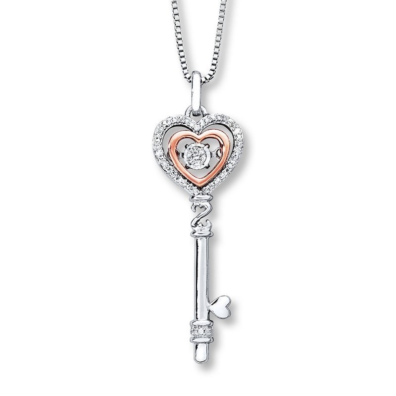Main Image 1 of Previously Owned Diamond Key Necklace 1/10 ct tw Sterling Silver & 10K Rose Gold 18"
