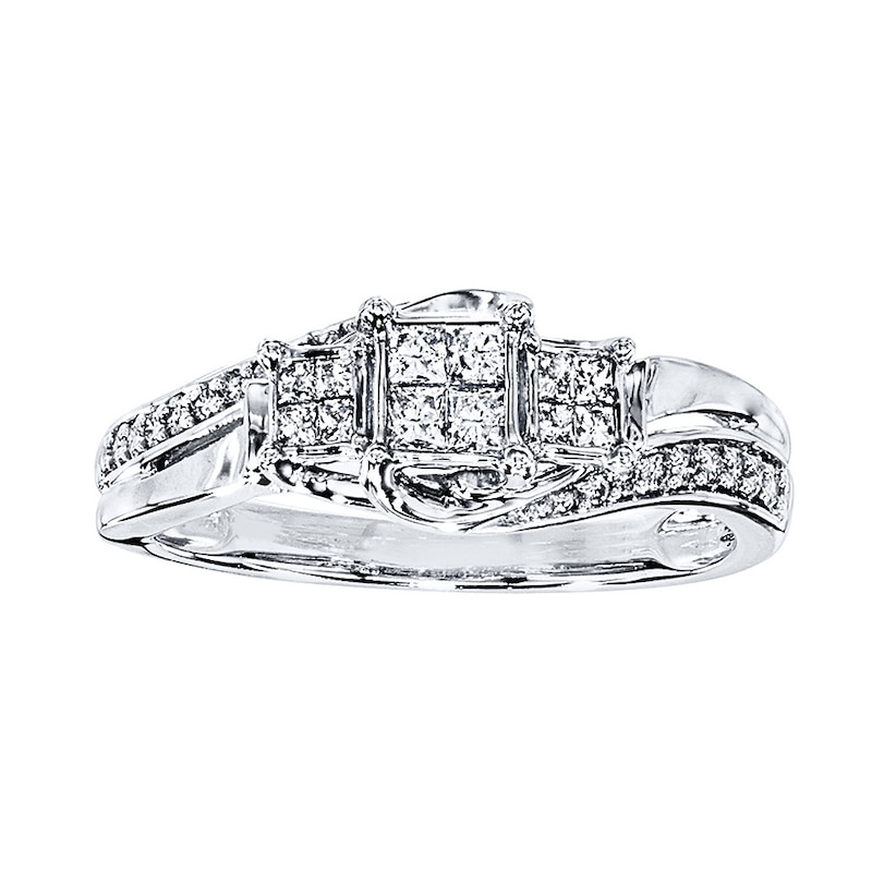 Previously Owned Diamond Ring 1/3 ct tw Princess & Round-cut 14K White Gold