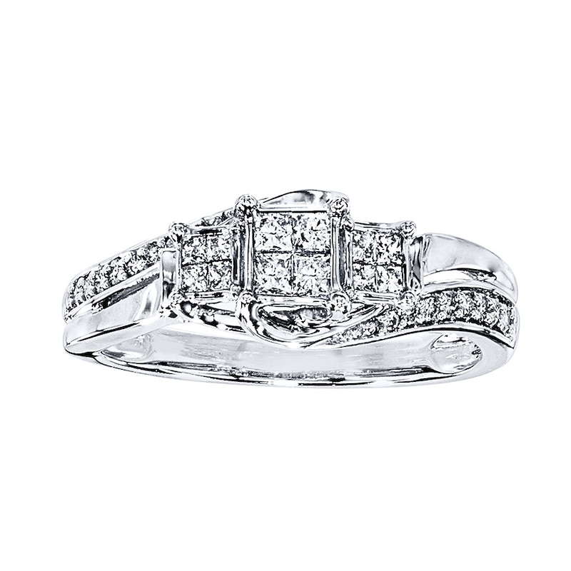 Main Image 1 of Previously Owned Diamond Ring 1/3 ct tw Princess & Round-cut 14K White Gold
