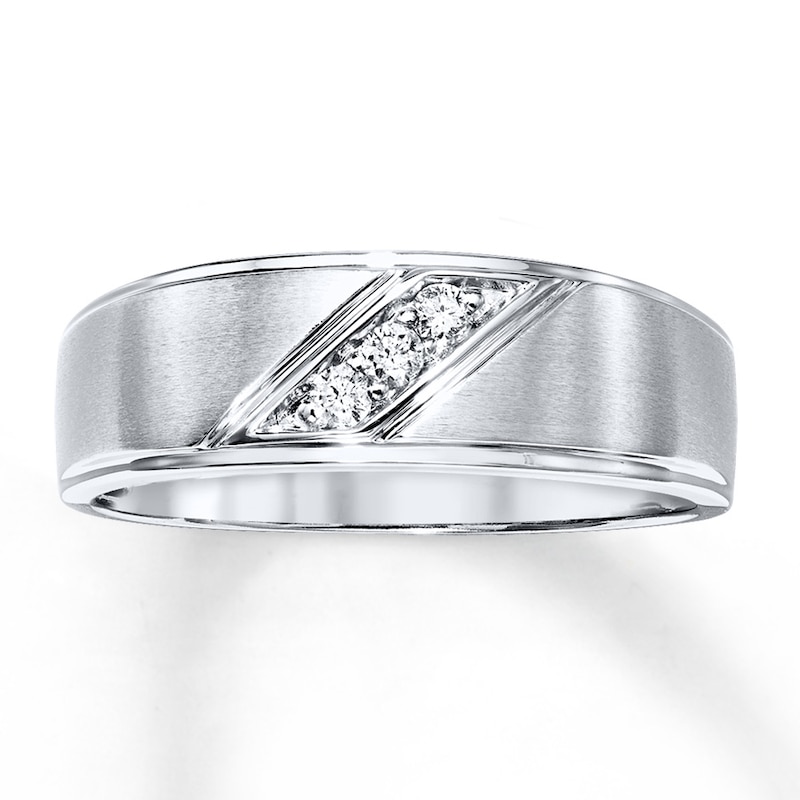 Main Image 1 of Previously Owned Diamond Men's Wedding Band 1/10 ct tw Round-cut 10K White Gold