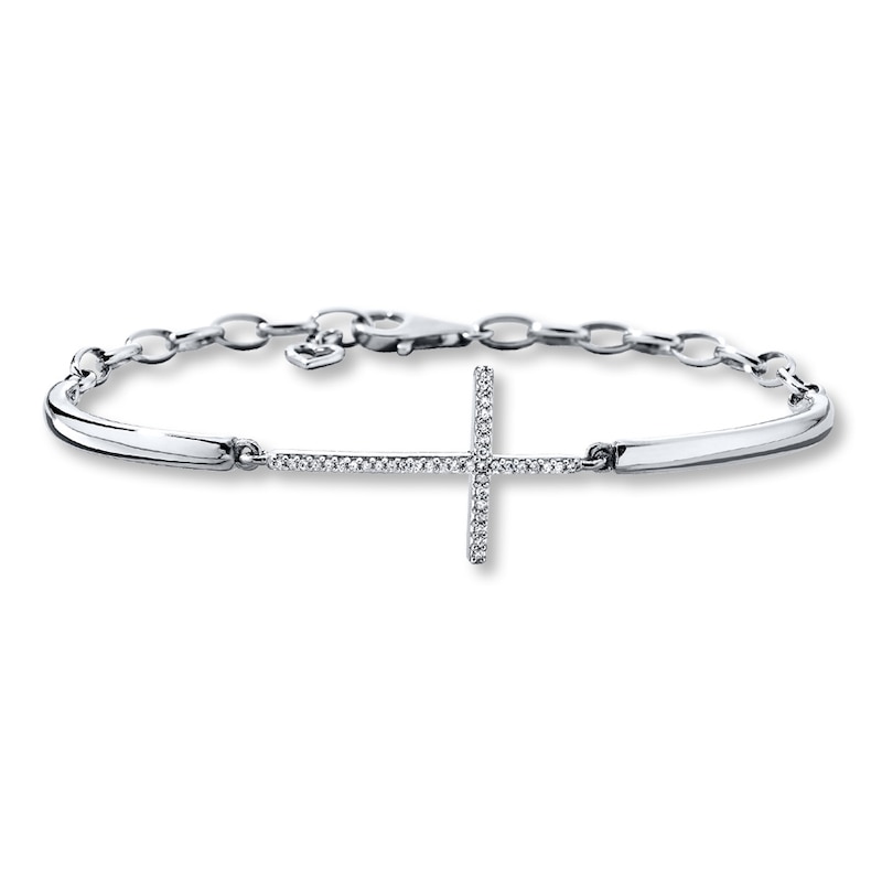 Main Image 1 of Previously Owned Cross Bracelet 1/10 ct tw Diamonds Sterling Silver 7.75"