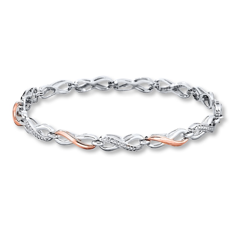 Main Image 1 of Previously Owned Diamond Infinity Bracelet Sterling Silver & 10K Rose Gold 7.5"