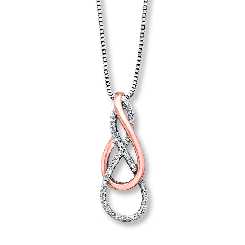 Main Image 1 of Previously Owned Diamond Necklace 1/10 ct tw Round-cut Sterling Silver & 10K Rose Gold