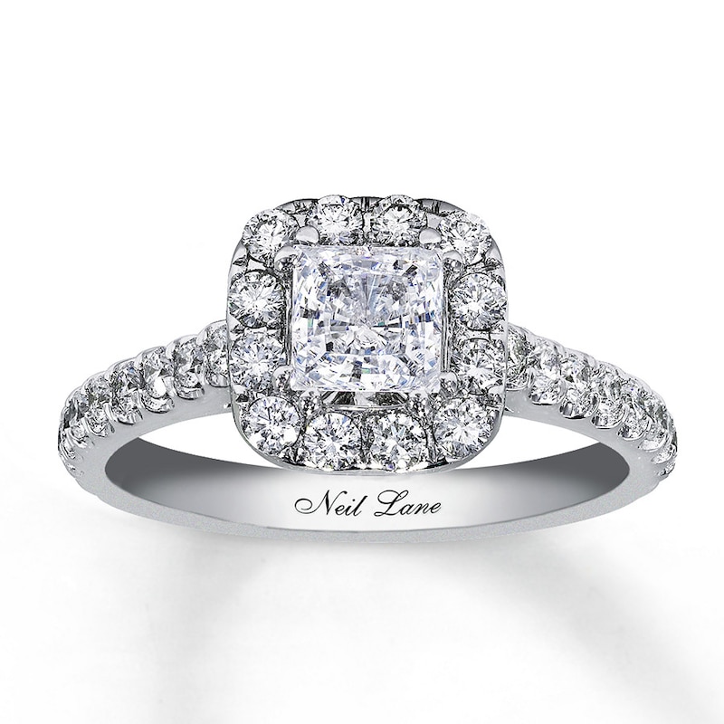 Main Image 1 of Previously Owned Neil Lane Diamond Engagement Ring 1-1/2 ct tw Princess & Round-cut 14K White Gold
