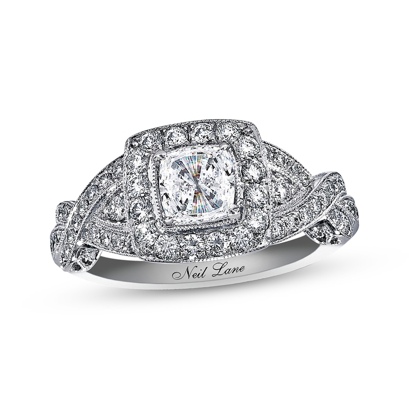 Main Image 1 of Previously Owned Neil Lane Diamond Engagement Ring 1-3/8 ct tw Cushion & Round-cut 14K White Gold