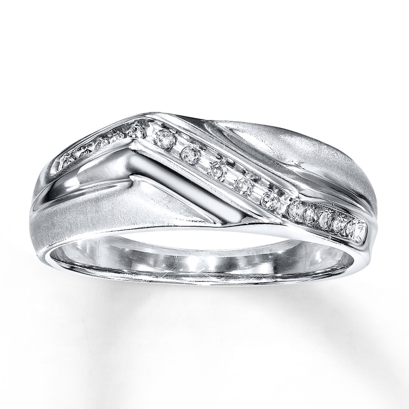 Main Image 1 of Previously Owned Men's Diamond Wedding Band 1/10 ct tw Round-cut Sterling Silver