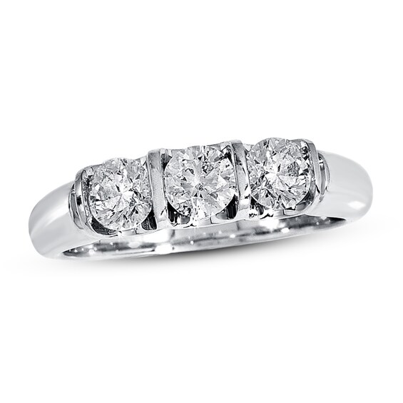 Previously Owned Three-Stone Diamond Ring 1 ct tw Round-cut 14K White Gold