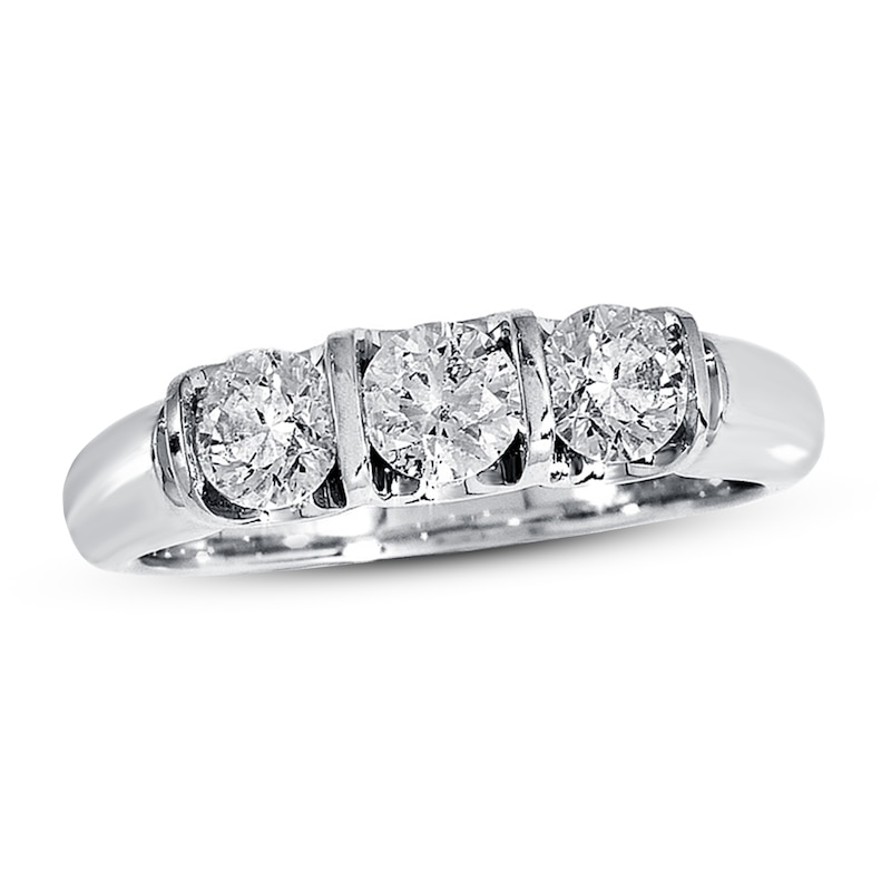 Main Image 1 of Previously Owned Three-Stone Diamond Ring 1 ct tw Round-cut 14K White Gold