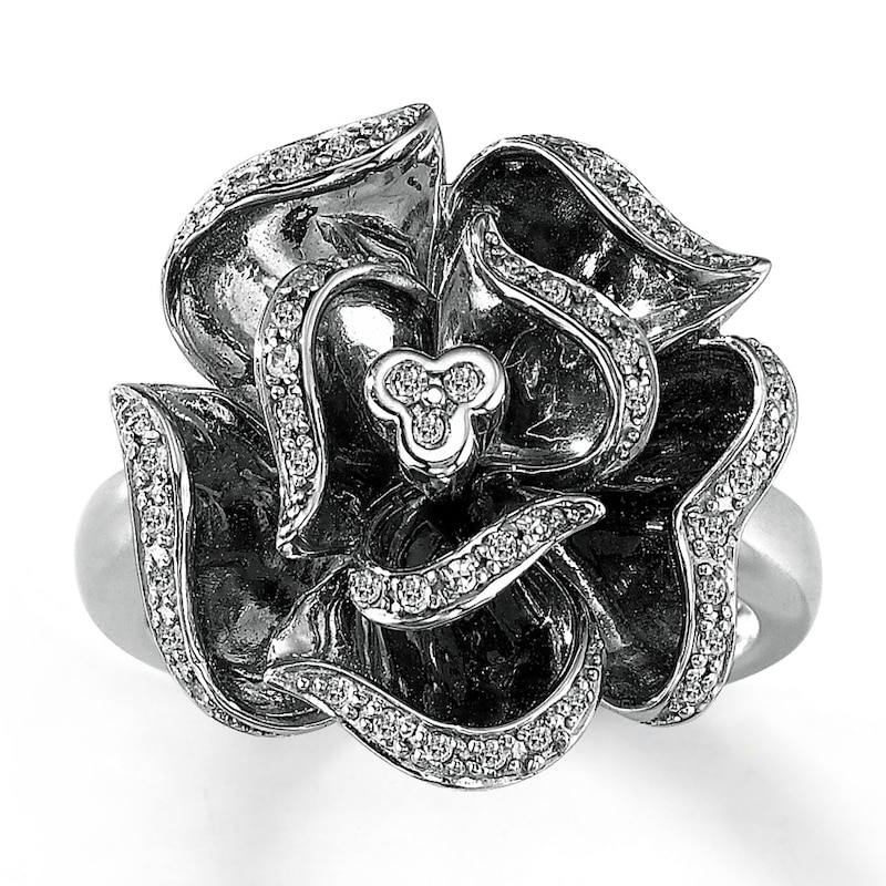 Main Image 1 of Previously Owned Diamond Flower Ring 1/5 ct tw Sterling Silver