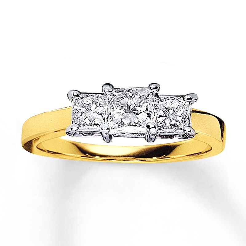 Previously Owned Ring 1 ct tw Princess-cut Diamonds Platinum/14K Yellow Gold
