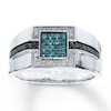 Thumbnail Image 1 of Previously Owned Black, Blue & White Diamond Ring 1/2 ct tw Sterling Silver