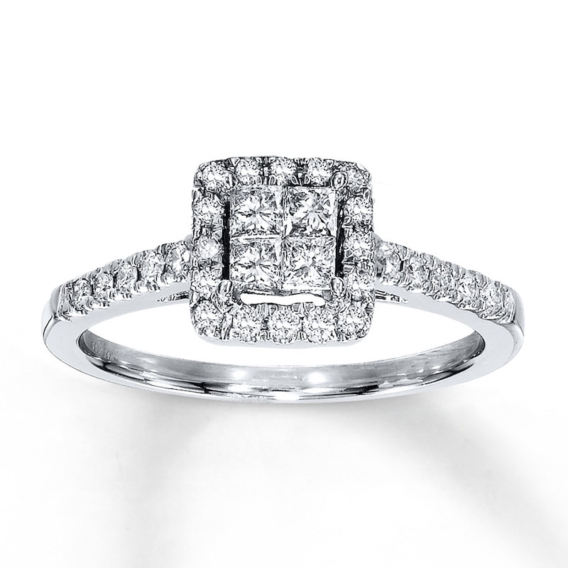 Main Image 1 of Previously Owned Diamond Engagement Ring 1/2 ct tw Princess & Round-cut 14K White Gold