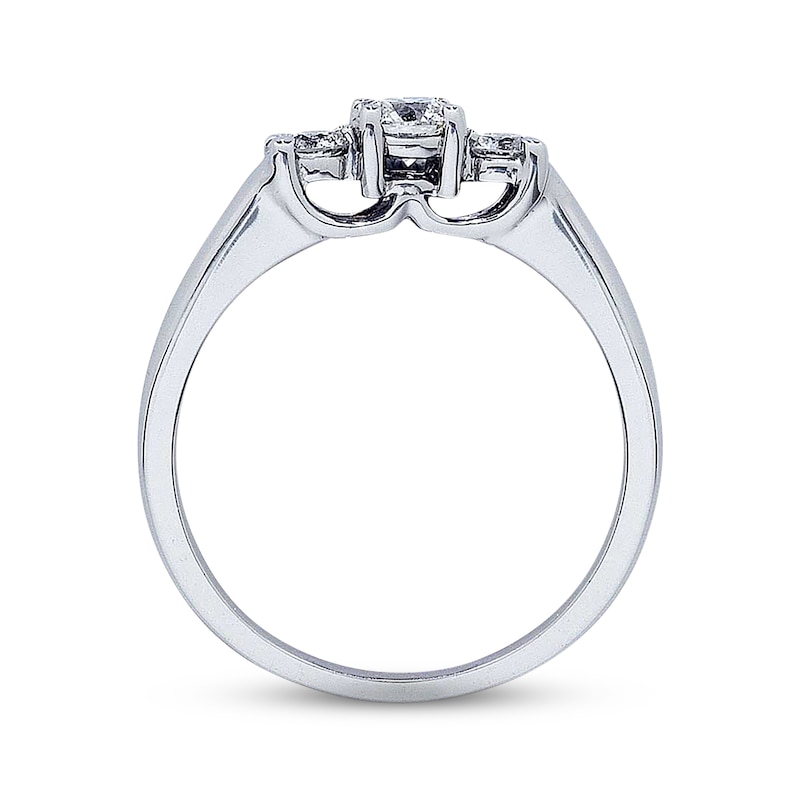 Main Image 2 of Previously Owned Diamond Three-Stone Engagement Ring 1/2 ct tw Round-cut 14K White Gold & Platinum