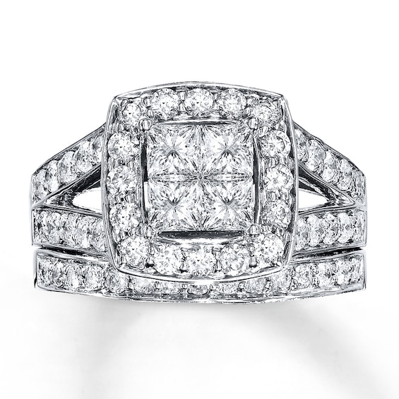 Previously Owned Diamond Bridal Set 2 ct tw Princess & Round-Cut 14K White Gold
