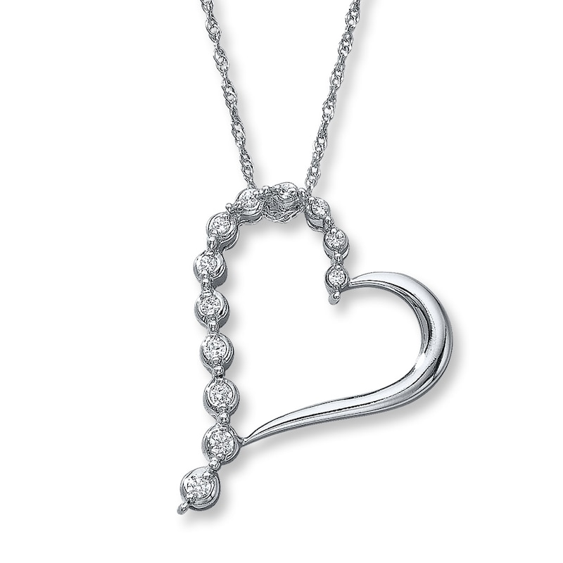 Main Image 1 of Previously Owned Diamond Heart Necklace 1/10 ct tw Round-cut 10K White Gold