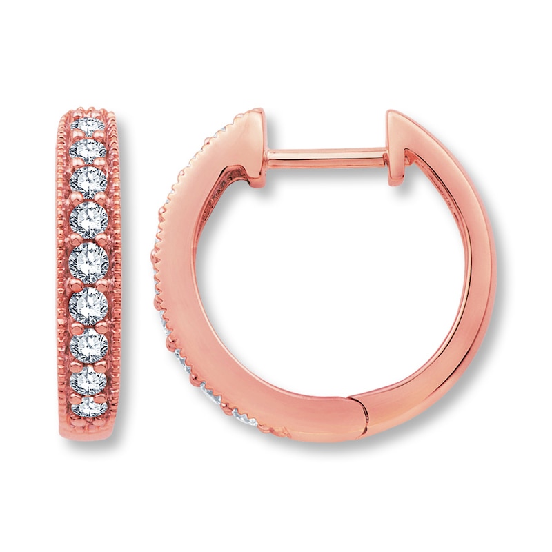 Main Image 1 of Previously Owned Diamond Hoop Earrings 1/3 ct tw Round-cut 10K Rose Gold