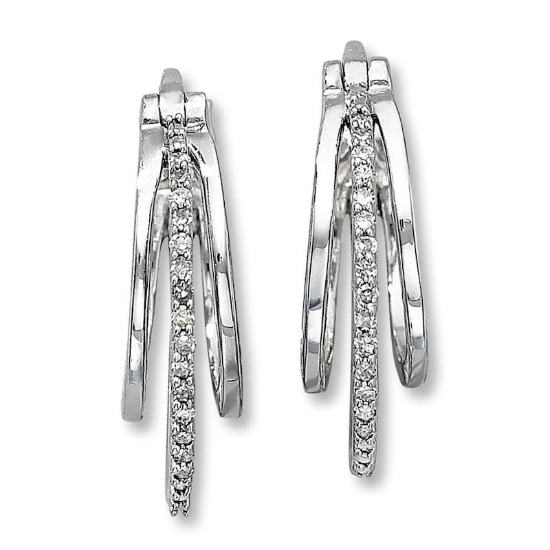 Main Image 1 of Previously Owned Diamond Hoop Earrings 1/10 ct tw Round-cut 10K Sterling Silver
