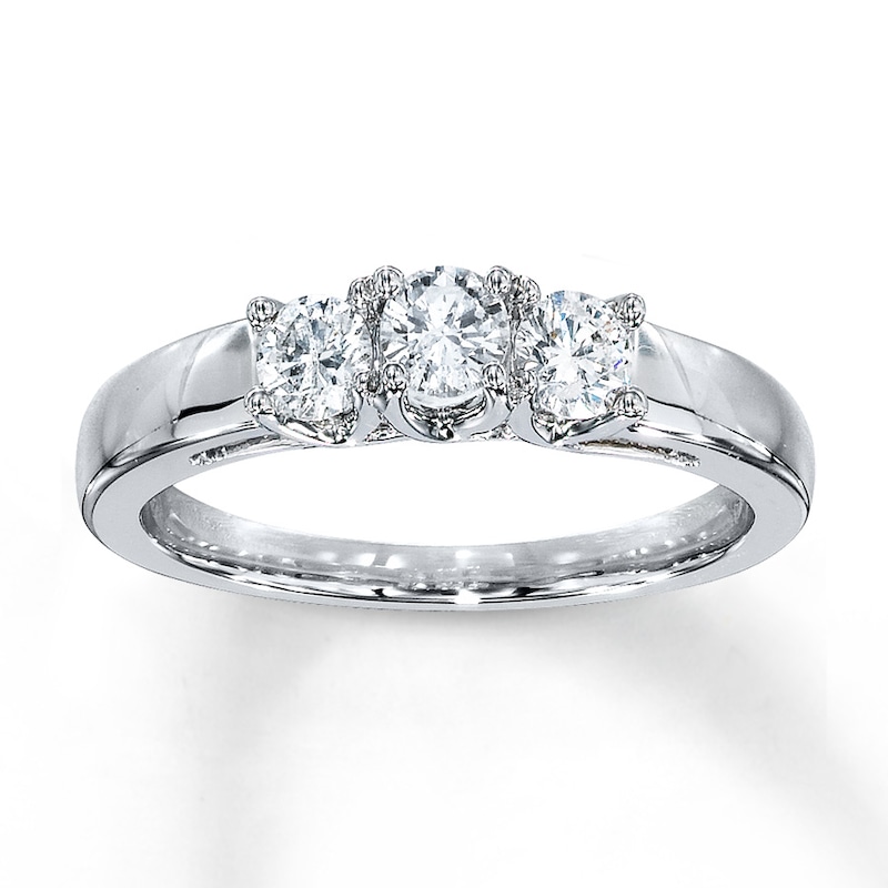 Main Image 1 of Previously Owned Three-Stone Diamond Engagement Ring 1/2 ct tw Round-cut 14K White Gold