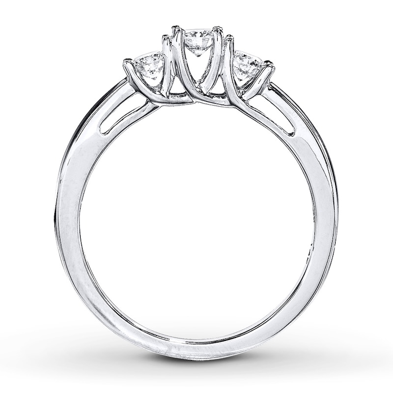 Main Image 2 of Previously Owned Three-Stone Diamond Engagement Ring 1/2 ct tw Round-cut 14K White Gold
