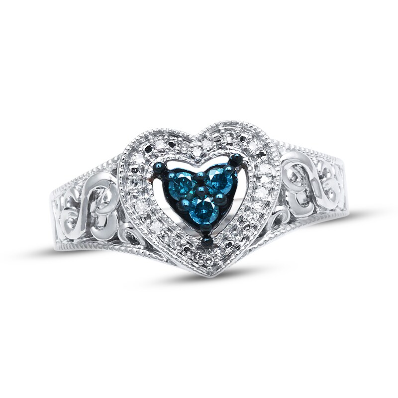 Main Image 1 of Previously Owned Blue & White Diamond Heart Ring 1/6 cttw Sterling Silver