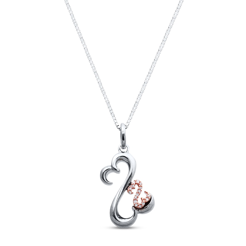 Main Image 1 of Previously Owned Open Heart Necklace Diamonds Accents Sterling Silver & 10K Rose Gold 18"