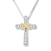 Thumbnail Image 1 of Previously Owned Cross Necklace 1/8 ct tw Diamonds Sterling Silver & 10K Yellow Gold