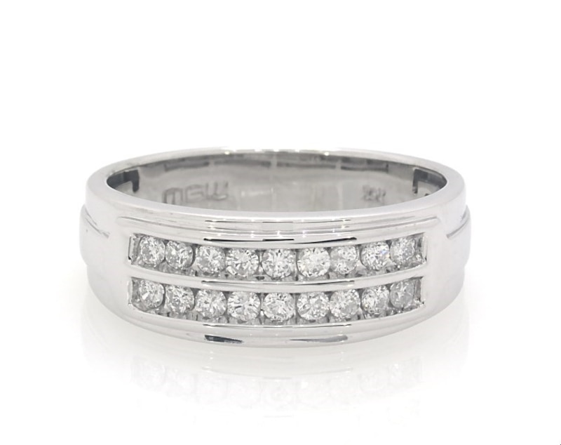 Main Image 1 of Previously Owned Men's Diamond Two-Row Wedding Band 1/2 ct tw 10K White Gold