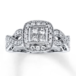 Previously Owned Diamond Engagement Ring 1 ct tw Princess/Round 14K White Gold