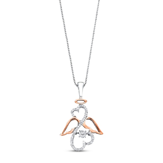 Previously Owned Diamond Open Heart Angel Necklace 1/6 cttw Sterling Silver & 10K Rose Gold 18"