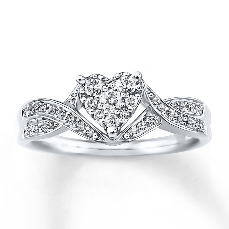 Main Image 1 of Previously Owned Diamond Heart Ring 1/3 ct tw Round-cut 10K White Gold