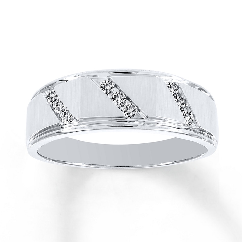 Main Image 1 of Previously Owned Men's Diamond Band 1/5 ct tw Round-cut 10K White Gold