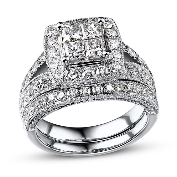 Previously Owned Diamond Bridal Set 1-7/8 ct tw Princess/Round 14K White Gold