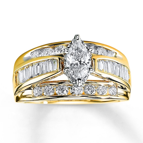 Previously Owned Diamond Engagement Ring 1-3/4 ct tw Marquise, Baguette & Round-cut 14K Yellow Gold