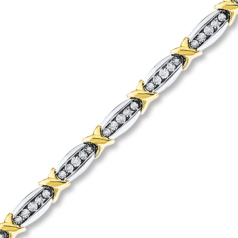 Main Image 1 of Previously Owned Diamond Bracelet 1/4 ct tw Round-cut Sterling Silver/10K Yellow Gold 7.5"