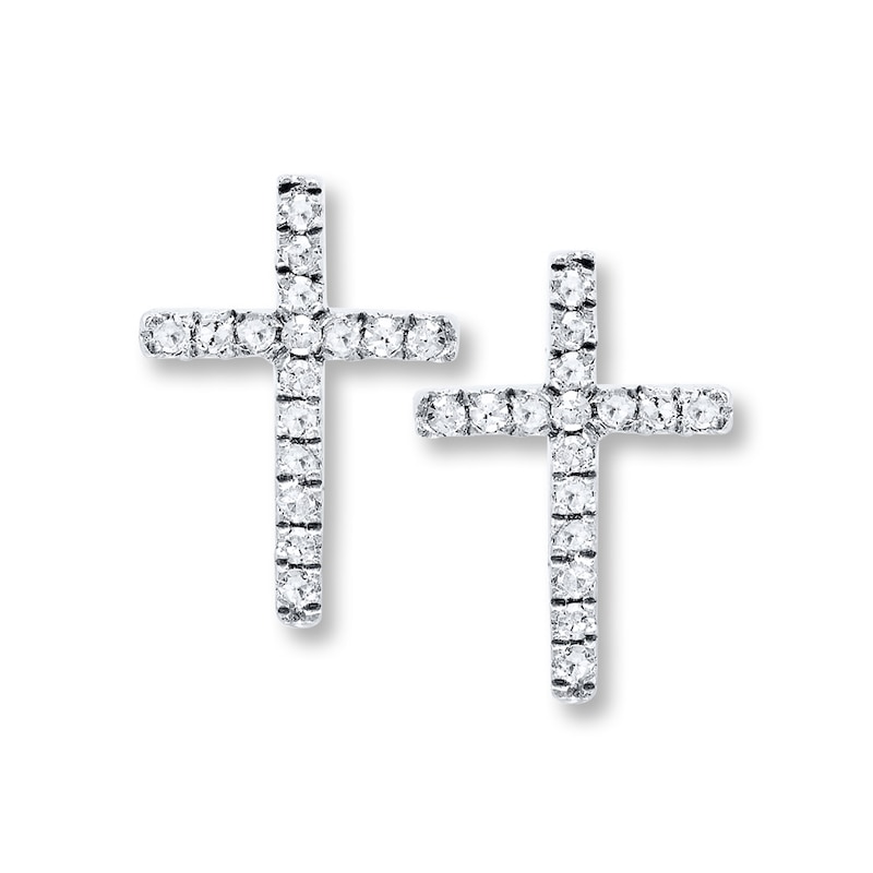 Main Image 1 of Previously Owned Diamond Cross Earrings 1/10 ct tw Round-cut Sterling Silver