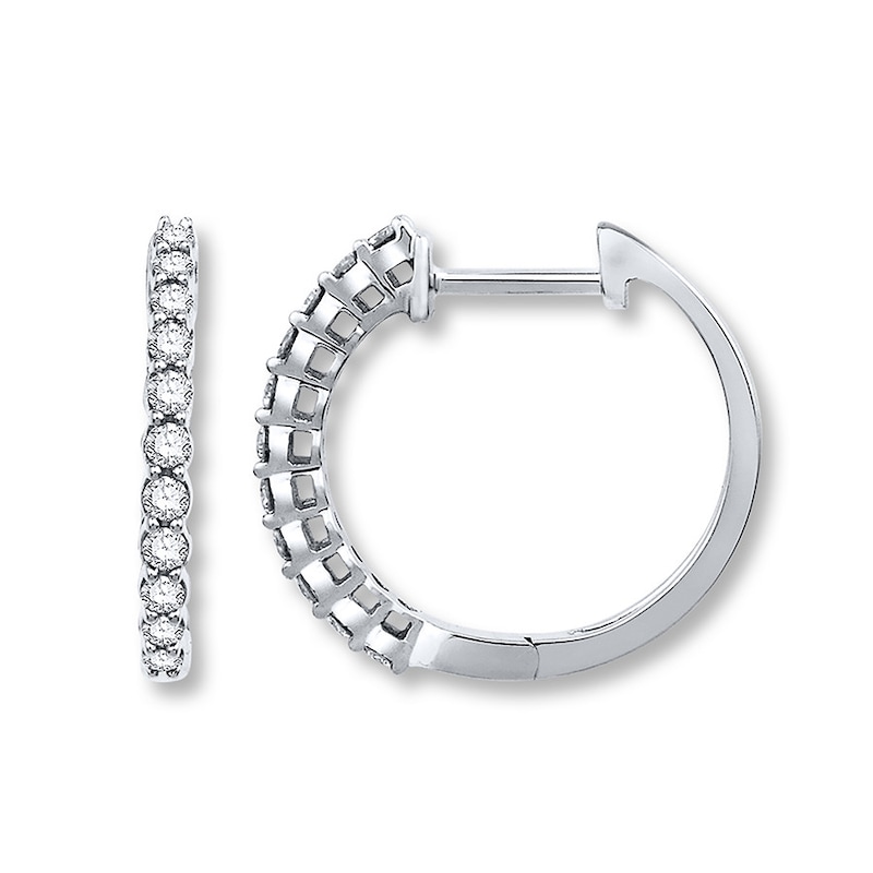 Main Image 1 of Previously Owned Hoop Earrings 1/4 cttw Diamonds 10K White Gold