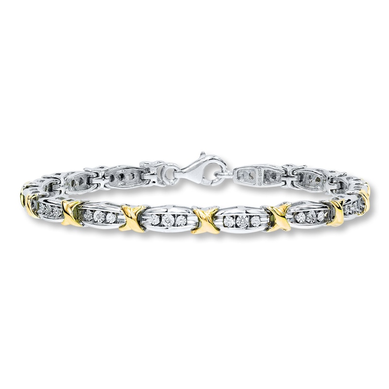 Main Image 1 of Previously Owned Diamond Bracelet 1/20 ct tw Sterling Silver & 10K Yellow Gold 7.25"