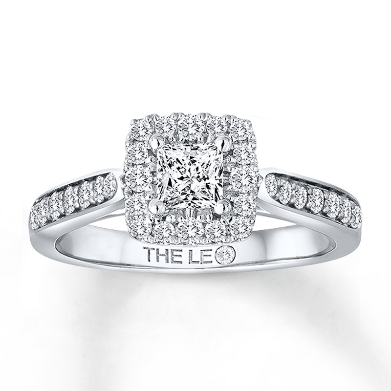Previously Owned THE LEO Engagement Ring 3/4 ct tw Princess & Round-cut Diamonds 14K White Gold