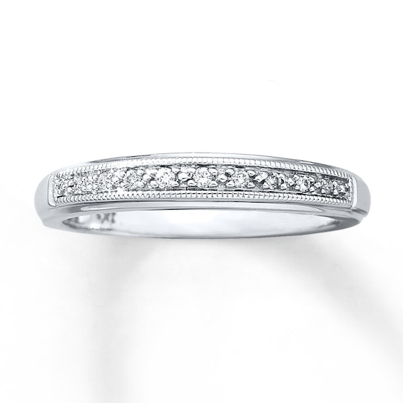 Previously Owned Diamond Wedding Band 1/20 ct tw Round-cut 10K White Gold Size 9.75
