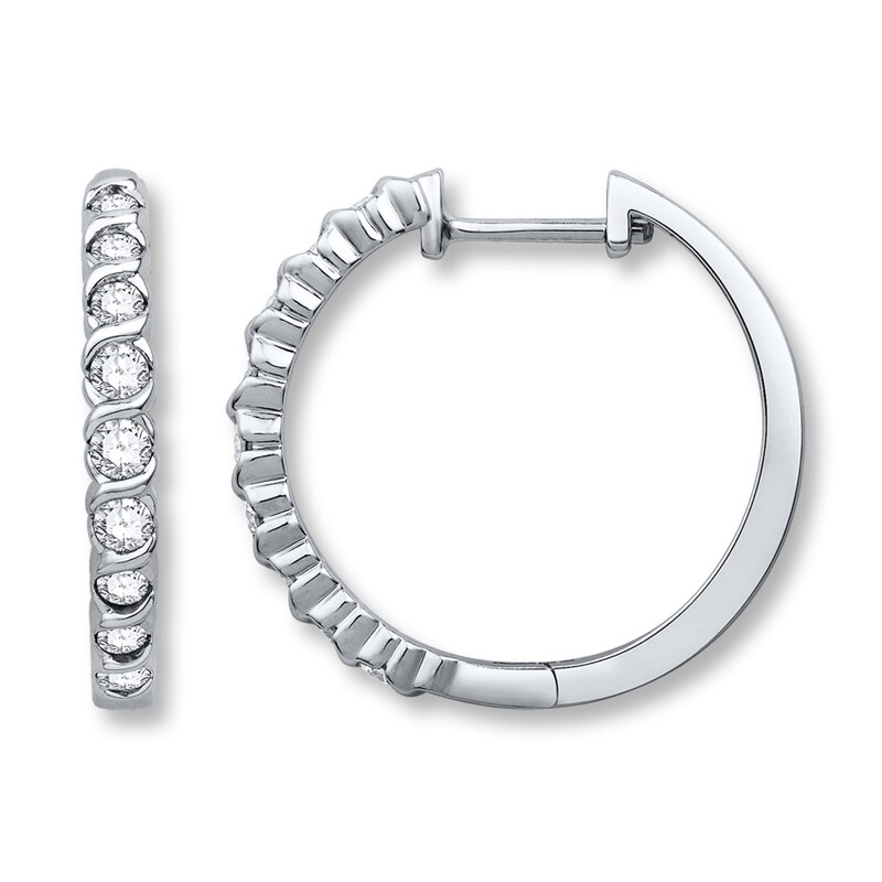 Main Image 1 of Previously Owned Diamond Hoop Earrings 1/2 ct tw Round-cut 14K White Gold