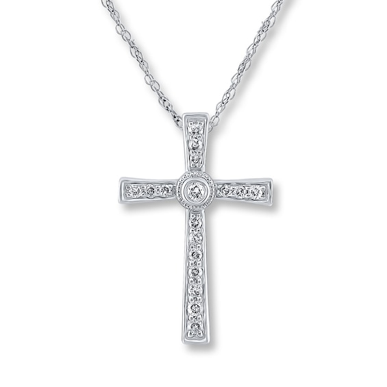 Previously Owned Diamond Cross Necklace 1/10 ct tw Round-cut 10K White Gold