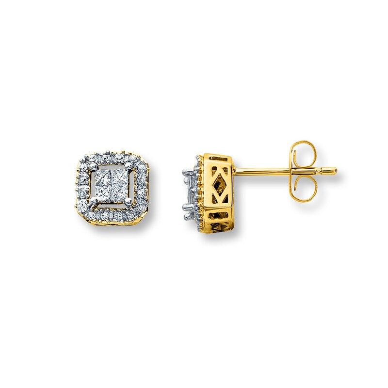 Main Image 1 of Previously Owned Diamond Earrings 1/4 ct tw Princess & Round 10K Yellow Gold
