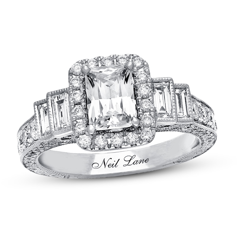 Main Image 1 of Previously Owned Neil Lane Engagement Ring 2-1/8 ct tw Radiant, Baguette & Round-cut Diamonds 14K White Gold